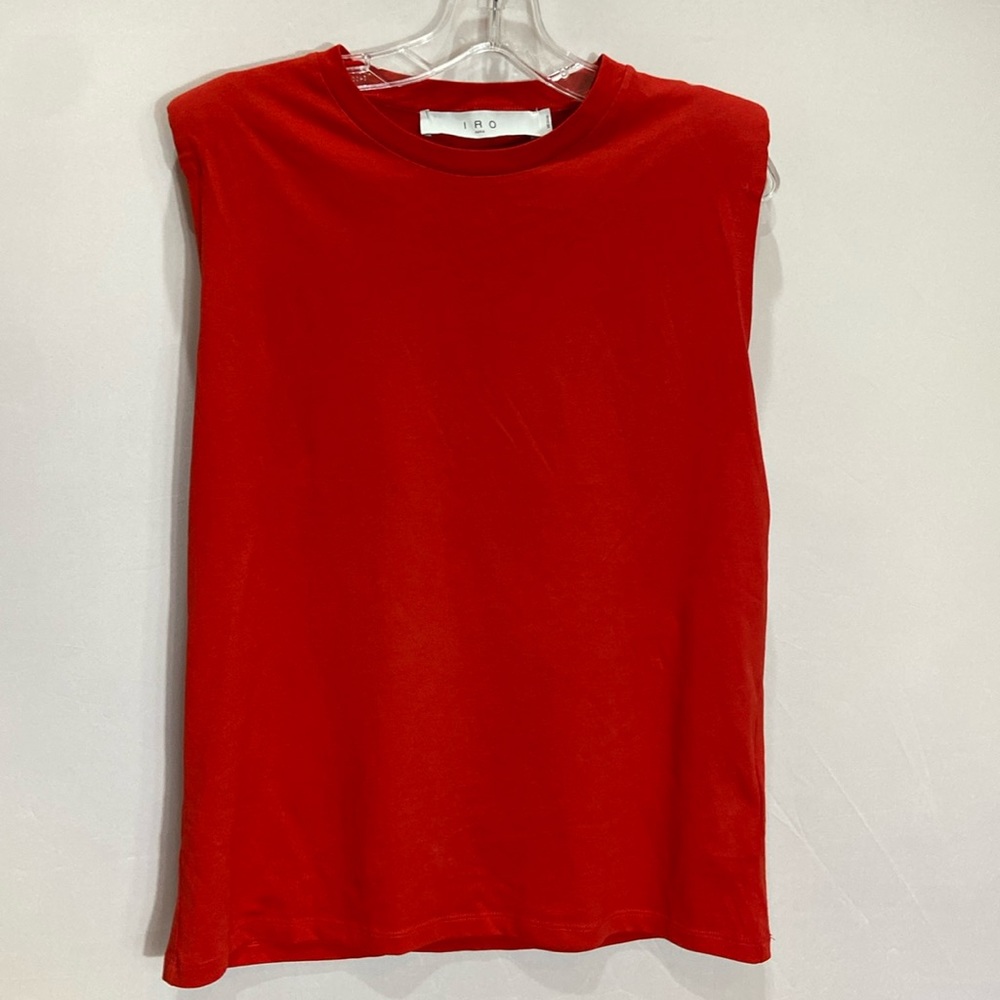 IRO Red Rolled Shoulder Padded Tank Top Crew Neck
